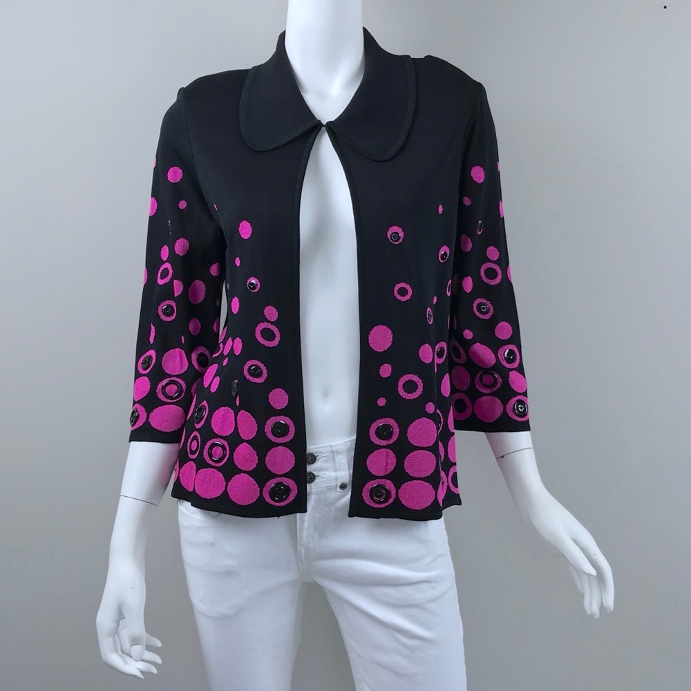 {Ming Wang} Black with Pink Circles Knit Jacket - Picture 1 of 7